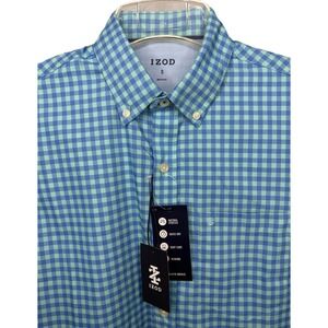NWT IZOD Mens Small Blue Plaid Short Sleeve Breeze Button Down Shirt